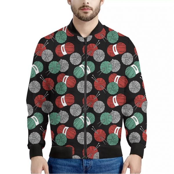 Crochet Yarn Pattern Print Bomber Jacket