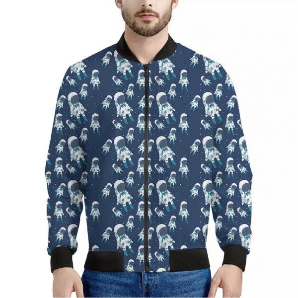 Cute Astronaut Pattern Print Bomber Jacket