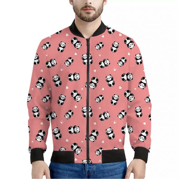 Cute Baby Panda Pattern Print Bomber Jacket