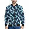 Cute Blue T-Rex Dinosaur Pattern Print Bomber Jacket