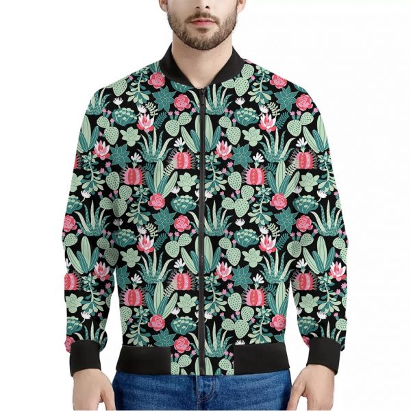 Cute Cactus And Succulent Print Bomber Jacket
