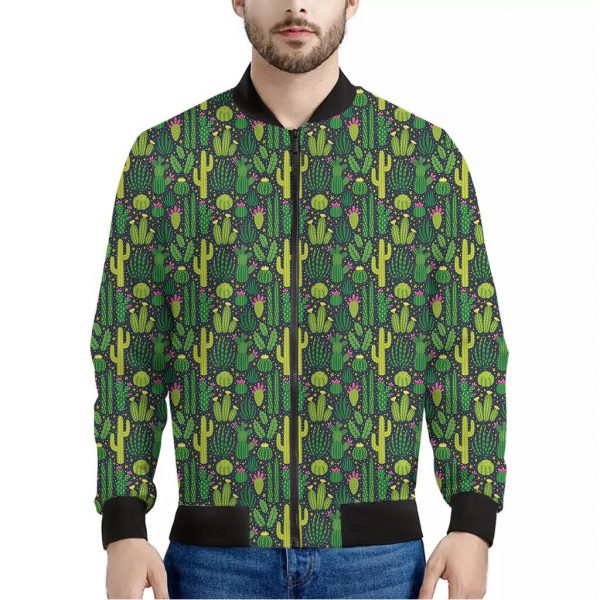 Cute Cactus Plant Pattern Print Bomber Jacket