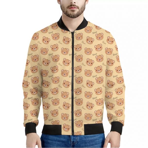 Cute Cartoon Baby Bear Pattern Print Bomber Jacket