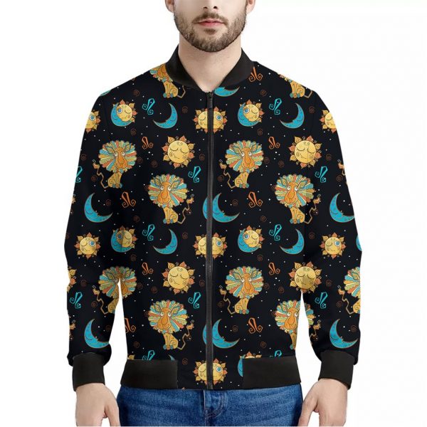 Cute Cartoon Leo Pattern Print Bomber Jacket