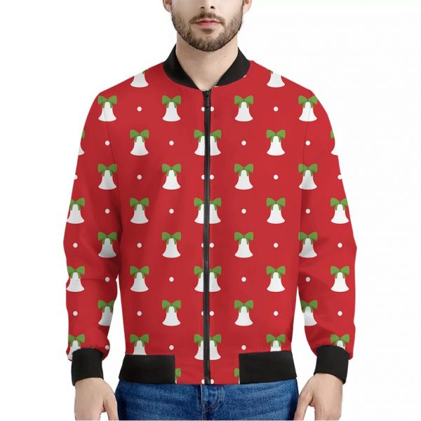 Cute Christmas Bell Pattern Print Bomber Jacket