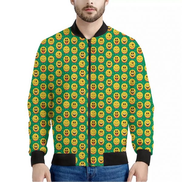Cute Christmas Emoji Pattern Print Bomber Jacket
