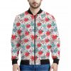 Cute Christmas Poinsettia Pattern Print Bomber Jacket