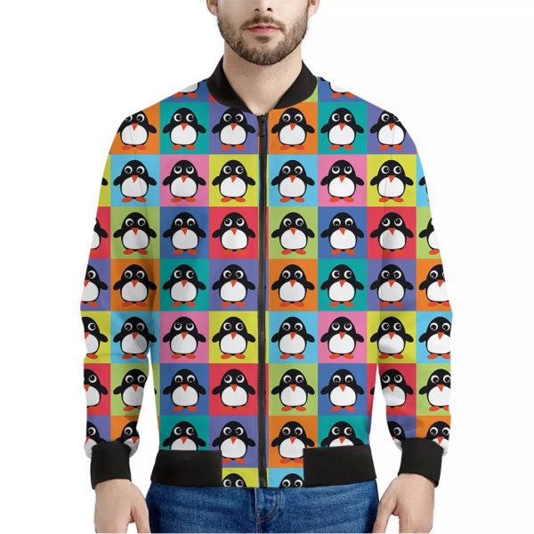 Cute Colorful Penguin Pattern Print Bomber Jacket