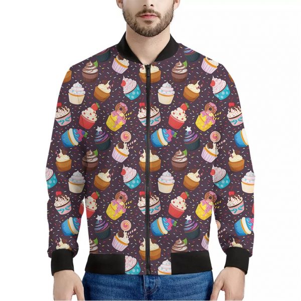 Cute Cupcake Pattern Print Bomber Jacket