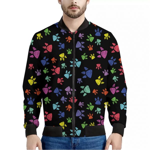 Cute Dino Footprint Pattern Print Bomber Jacket