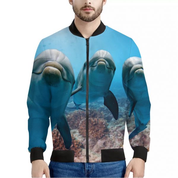 Cute Dolphins In The Ocean Print Bomber Jacket