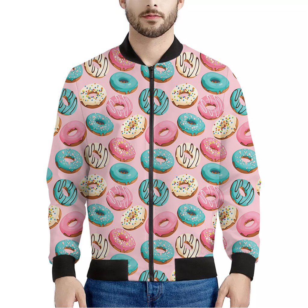 Cute-Donut-Pattern-Print-Bomber-Jacket Cute Donut Pattern Print Bomber Jacket