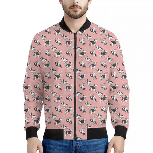 Cute French Bulldog Puppy Pattern Print Bomber Jacket