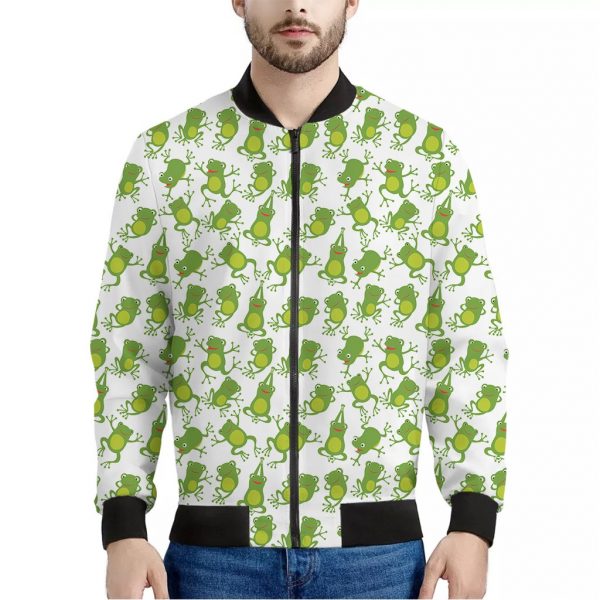Cute Frog Pattern Print Bomber Jacket