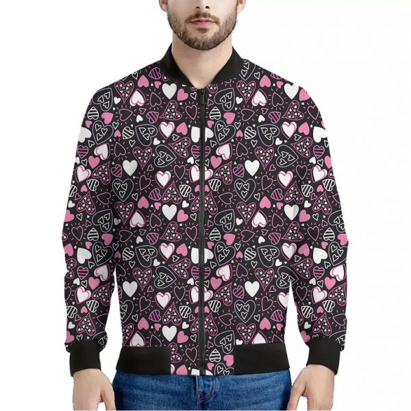 Cute Girly Heart Pattern Print Bomber Jacket