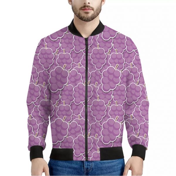 Cute Grape Pattern Print Bomber Jacket