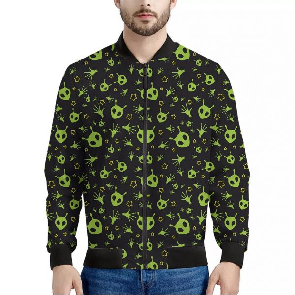 Cute Green Alien Pattern Print Bomber Jacket