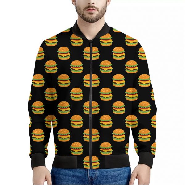 Cute Hamburger Pattern Print Bomber Jacket