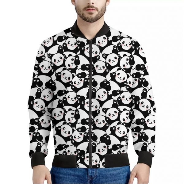 Cute Happy Panda Pattern Print Bomber Jacket