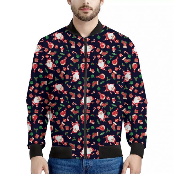 Cute Merry Christmas Pattern Print Bomber Jacket