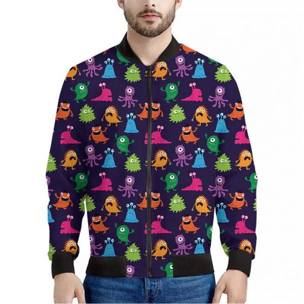 Cute Monster Pattern Print Bomber Jacket