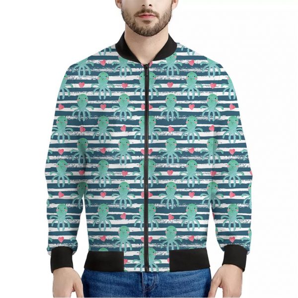 Cute Octopus Pattern Print Bomber Jacket