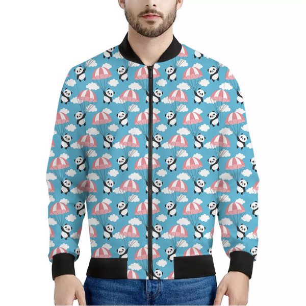 Cute Panda And Parachute Pattern Print Bomber Jacket