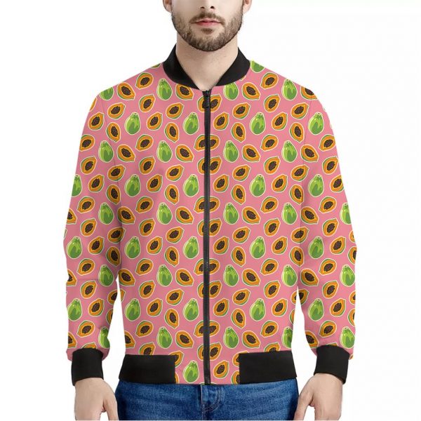 Cute Papaya Pattern Print Bomber Jacket