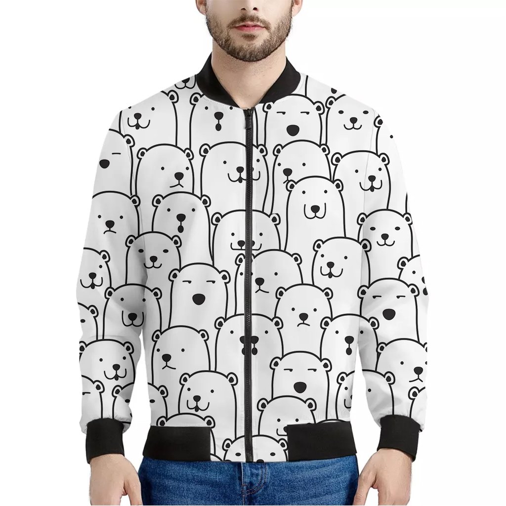 Cute-Polar-Bear-Pattern-Print-Bomber-Jacket Cute Polar Bear Pattern Print Bomber Jacket