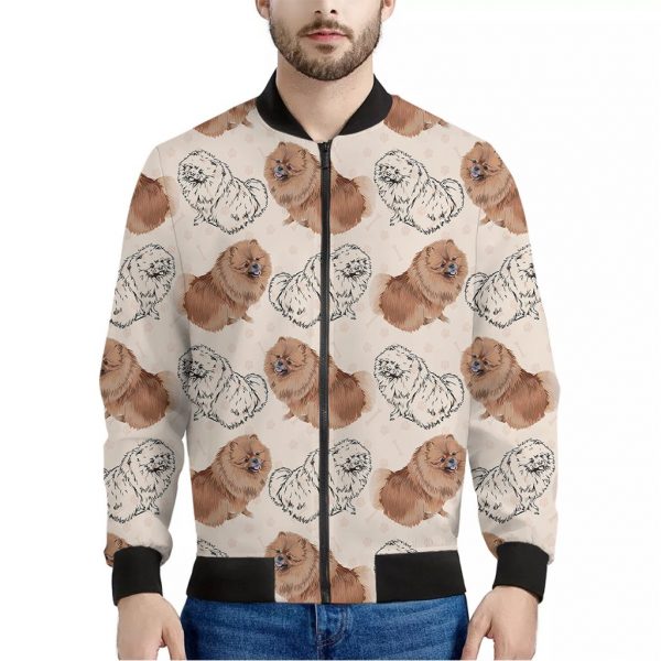 Cute Pomeranian Pattern Print Bomber Jacket