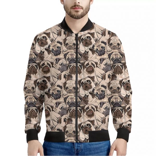 Cute Pug Pattern Print Bomber Jacket