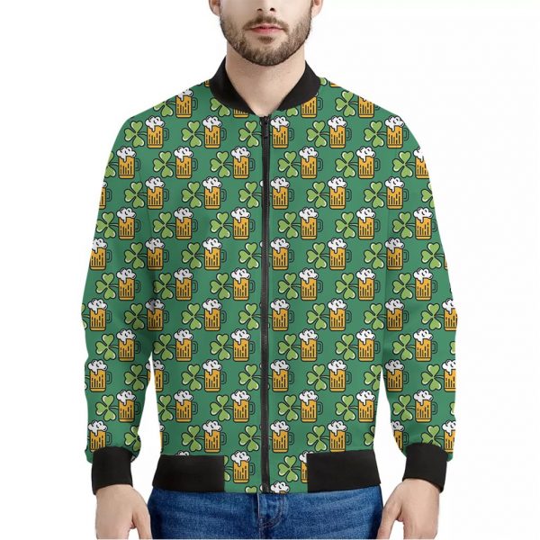 Cute Saint Patrick's Day Pattern Print Bomber Jacket