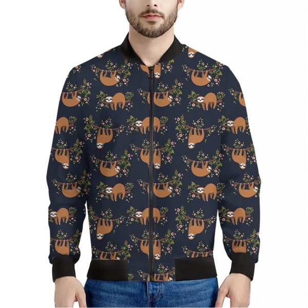 Cute Sloth Pattern Print Bomber Jacket
