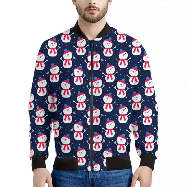 Cute Snowman Pattern Print Bomber Jacket
