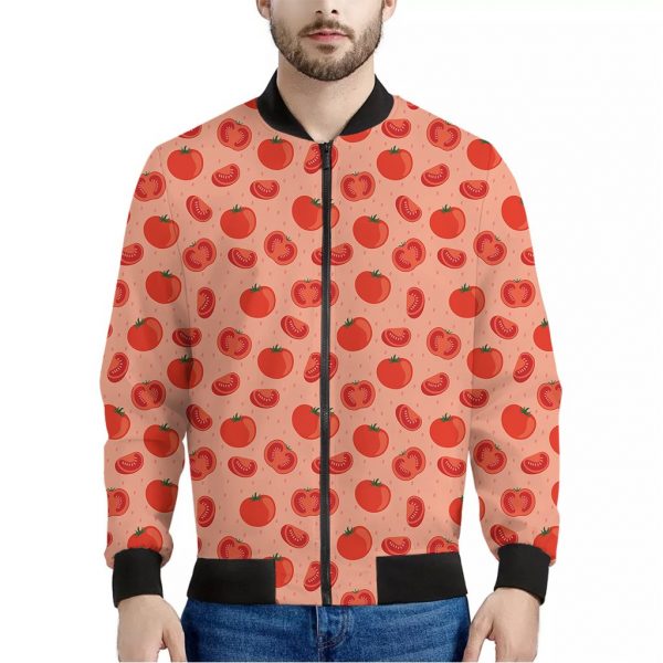 Cute Tomato Pattern Print Bomber Jacket