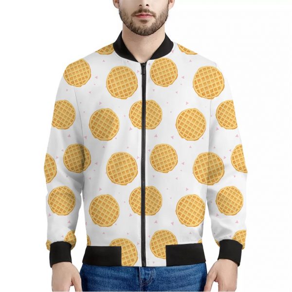 Cute Waffle Pattern Print Bomber Jacket
