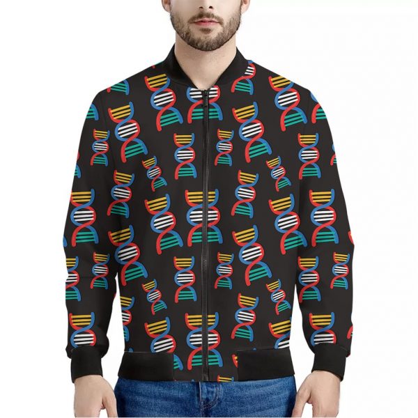 DNA Strands Pattern Print Bomber Jacket