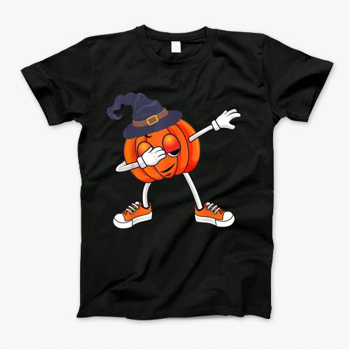 Dabbing Pumpkin Wear Witch Hat Halloween Dance For Kids T-Shirt