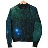 Dark Green Galaxy Space Print Bomber Jacket