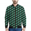 Dark Green Geometric Cube Pattern Print Bomber Jacket