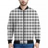 Dark Grey And White Gingham Print Bomber Jacket