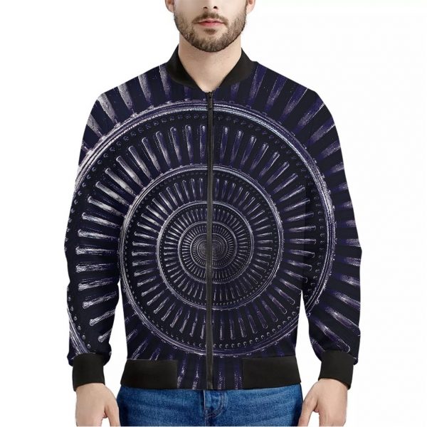 Dark Navy Metal Spiral Print Bomber Jacket