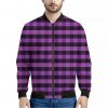Dark Purple Check Pattern Print Bomber Jacket