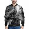 Dark Samurai Warrior Print Bomber Jacket