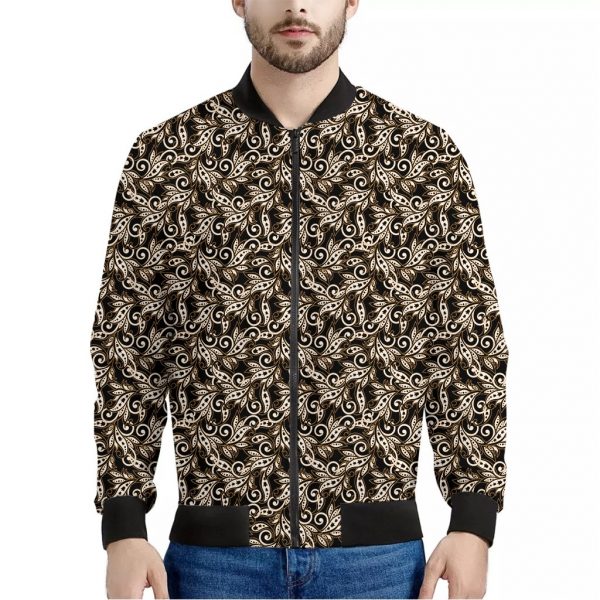 Dark Western Floral Pattern Print Bomber Jacket