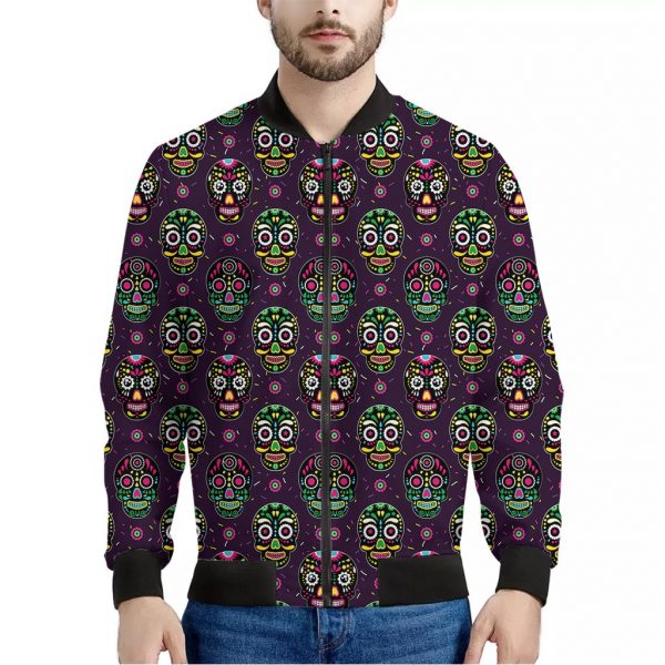 Day Of The Dead Sugar Skull Print Bomber Jacket