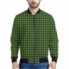 Deep Green Houndstooth Pattern Print Bomber Jacket