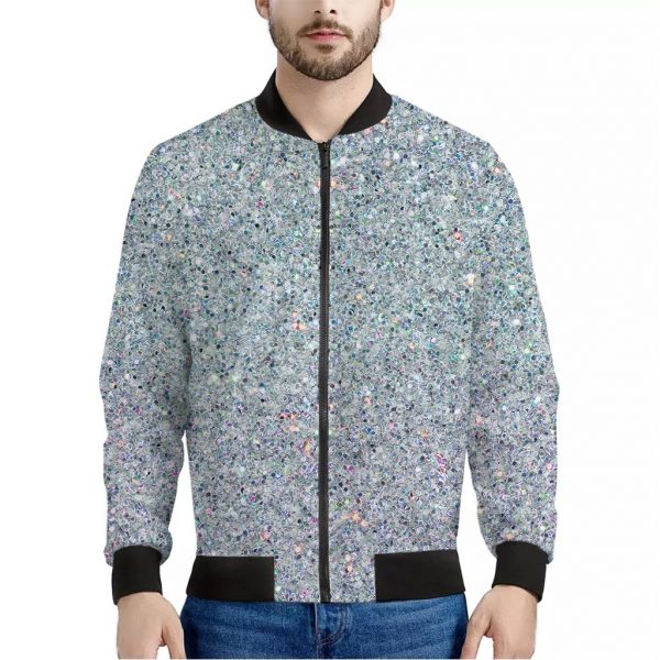 Diamond Glitter Texture Print Bomber Jacket