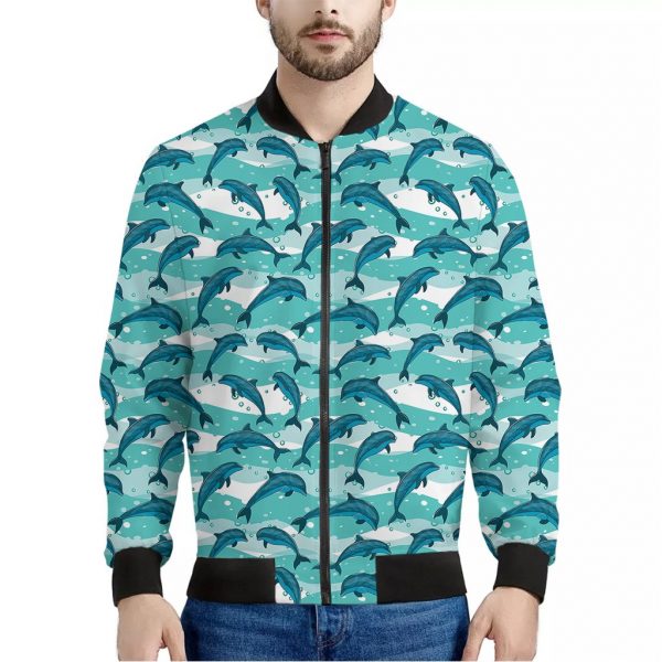 Dolphins In The Ocean Pattern Print Bomber Jacket