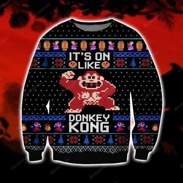 Donkey Kong Knitting Pattern 3D Print Ugly Christmas Sweatshirt